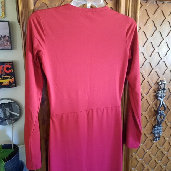 ZARA Basic Women's Long Sleeve Sheath Maxi Dress w Slit - Burgundy Red, Size XS - Picture 9 of 16